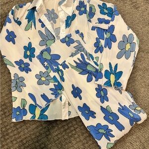Floral Blue and White Pant Set